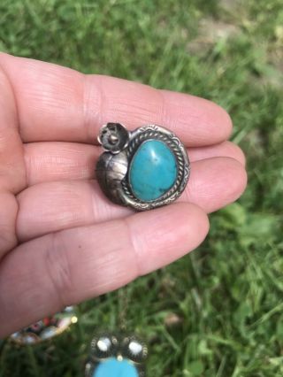 Antique C.  Navajo Sterling Silver Ring Large Aqua Turquoise