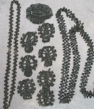 Vintage Victorian Passementerie French Black Glass Beaded Trims