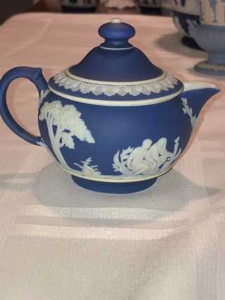 Antique Circa 1900 Wedgwood Blue Jasperware Small Teapot 4 " England