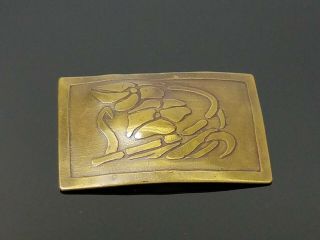 Antique Art Nouveau Solid Brass Brooch Sash Pin Floral Motif C Clasp 3 "