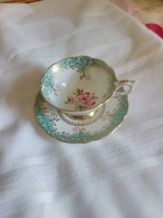 Royal Stafford Bone China Teacup And Saucer Roses,  Turquoise