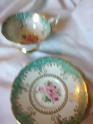 ROYAL STAFFORD BONE CHINA TEACUP AND SAUCER ROSES,  TURQUOISE 2