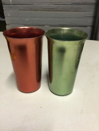 (2) Vintage Color Craft Aluminum 5 " Tumbler Cups Green & Red Usa