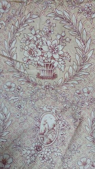 Divine Antique French Chateau Panel Printed Linen Doves C1900