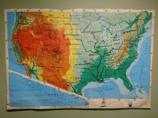 1973 Rand Mcnally Trimmed Pull Down Map - Political Relief Map Of North America