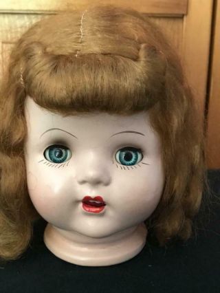 Antique Vintage Large Composition Doll Head With Sleep Eyes Circa 1930