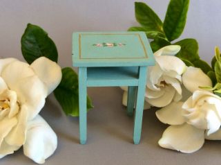 Vintage Miniature Tynietoy Blue Dollhouse Doll Wood Nightstand End Table Nursery