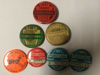 6 Vintage Pa Fishing License Buttons & Pa Sport Button