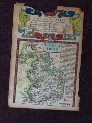 1720 Ogilby Map The Road From York To Lancaster Lancashire Colour County Map