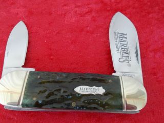 Marbles Big Sunfish Style Green Jigged Bone 2 - Bladed Pocket Knife