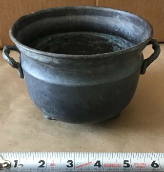 Vintage Brass 6” Pot With Handles And Feet