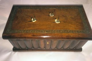 Antique 19thc Sorrento Ware Inlaid Olive Wood Puzzle Box Tea Caddy With Key