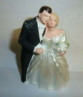 Vintage Bride Groom Figurine Marblelike Novelty Co 1949 Cake Topper 1965 Wedding 2