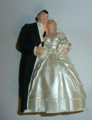 Vintage Bride Groom Figurine Marblelike Novelty Co 1949 Cake Topper 1965 Wedding 3