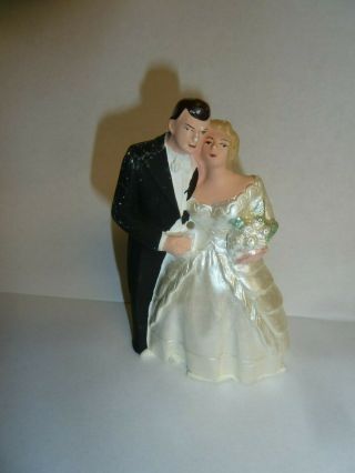 Vintage Bride Groom Figurine Marblelike Novelty Co 1949 Cake Topper 1965 Wedding 4