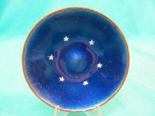 3 " Copper Enamel Plate Trinket Dish Blue With Stars