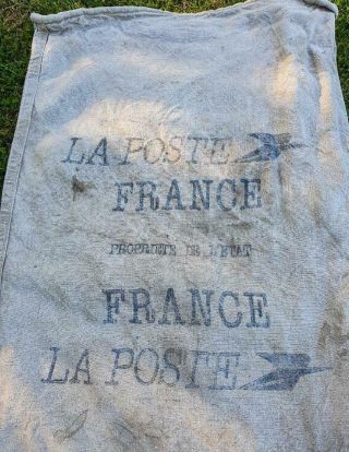 Fab Vintage French Chic Shabby " La Poste " Burlap Hessian Hemp Linen Postal Sack