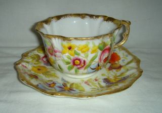 19thC ANTIQUE HAMMERSLEY QUEEN ANNE PATTERN CUP & SAUCER FLOWERS & GOLD GILDING 2