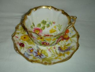 19thC ANTIQUE HAMMERSLEY QUEEN ANNE PATTERN CUP & SAUCER FLOWERS & GOLD GILDING 3