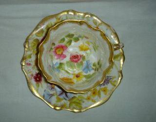19thC ANTIQUE HAMMERSLEY QUEEN ANNE PATTERN CUP & SAUCER FLOWERS & GOLD GILDING 4
