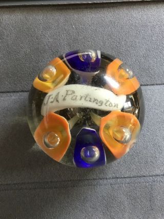 Antique 19th Century Signed J A Partington American Glass Paperweight