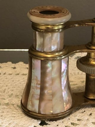 Early Lemaire Paris French Antique Mother Of Pearl Brass Theater Opera Glasses 2