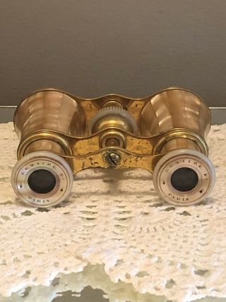 Early Lemaire Paris French Antique Mother Of Pearl Brass Theater Opera Glasses 7