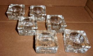 6 Vintage Antique Glass Salt Cellars,  Pressed Glass,  Square,