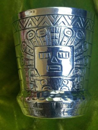 Camusso Sterling Silver Carved Face Peruvian God Cup Signed Vintage Peru 925