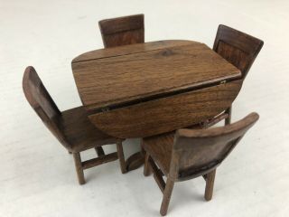 Dollhouse Furniture Folding Dining Table And 4 Chairs Wooden Vintage