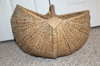 Large Antique Pa Dutch Hand Woven Splint Gathering Basket W/Nice Woven Cat Eyes 2