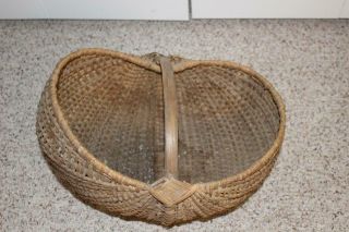 Large Antique Pa Dutch Hand Woven Splint Gathering Basket W/Nice Woven Cat Eyes 3