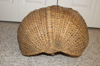 Large Antique Pa Dutch Hand Woven Splint Gathering Basket W/Nice Woven Cat Eyes 4