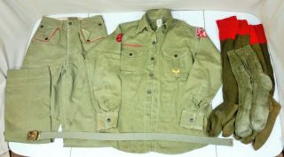 Vtg Boy Scout Uniform Glendora Nj Bsa Patch Long Sleeve Shirt Pants Socks & Belt
