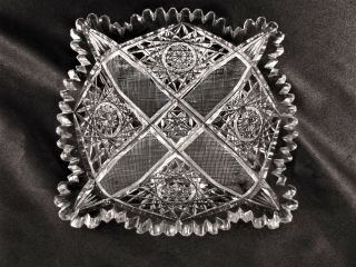 Antique Abp Brilliant Cut Glass Square Plate Dish Exc Cond