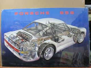 Vintage Porsche 959 Model Poster 1987 Car Garage Exploded View Inv G3915
