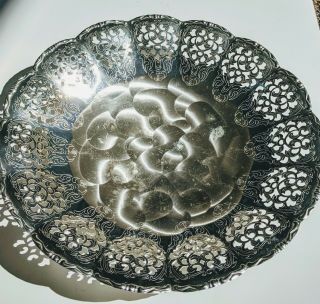 Vtg Silver - Plated E.  P Brass Footed Bowl Dish Ruffled Filigree Edge Bmf W.  Germany