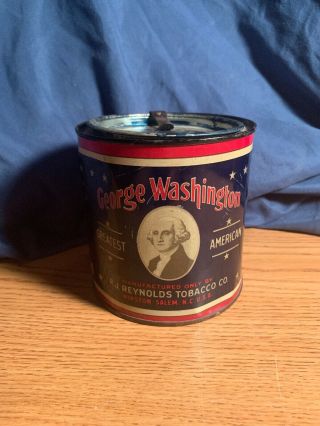 Antique George Washington Tobacco Tin Can Advertising Canister Cut Plug