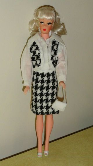 Vintage Barbie Clone Maddie Mod Black Hounds Tooth Skirt Vest Heels No Doll