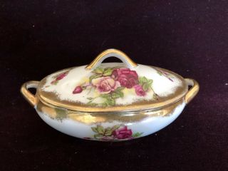 Vintage Norcrest " Golden Rose " Bone China Lidded Trinket Dresser Box 3/692