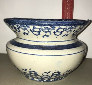 Antique Blue Sponge Ware Splatterware Stoneware Spittoon Primitive