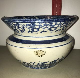 Antique Blue Sponge Ware Splatterware stoneware spittoon Primitive 3