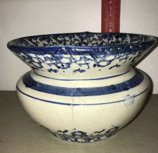 Antique Blue Sponge Ware Splatterware stoneware spittoon Primitive 5