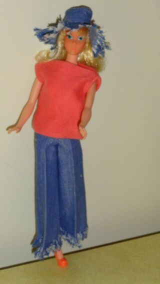Vintage Barbie Clone Maddie Mod Jeans Matching Hat Orange Knit Top Heels No Doll