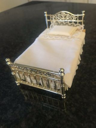 Vintage Dollhouse/miniature Brass Bed With Coverings