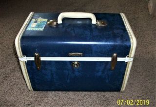 Vintage Samsonite Travel Makeup Train Case Shwayder Bros,  Marbled Blue