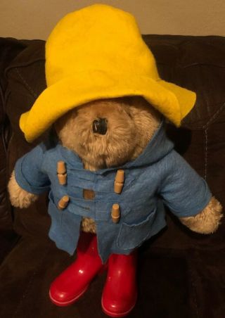 Vintage Eden Toys Paddington 18 " Plush Bear 1982 Red Boots Yellow Hat