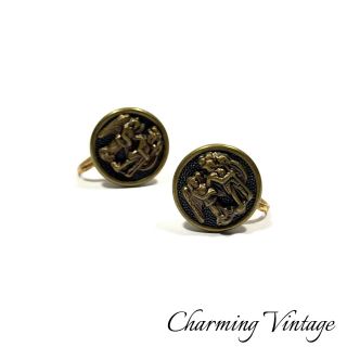 Antique Victorian Figural Cupid Round Screw Back Earrings