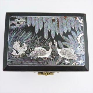 Chinese Black Lacquer And Mother Of Pearl Abalone Shell Jewellery Box