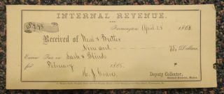 1865 Farmington Maine Sash & Blinds Excise Tax Receipt Internal Revenue